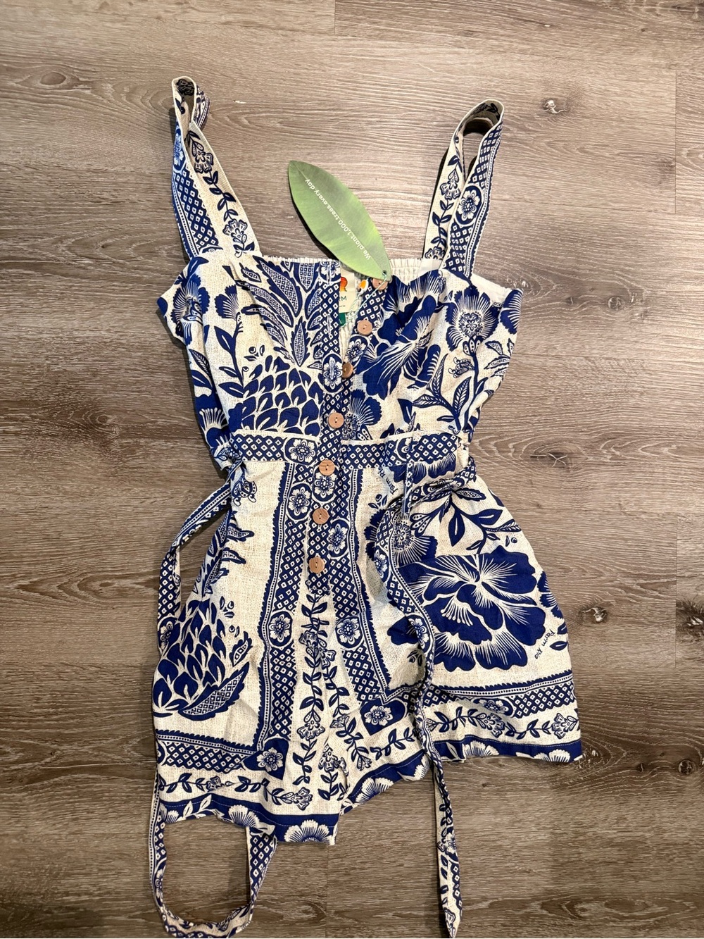FARM Rio Blue and White Floral Button Romper